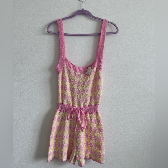 NWT Free People Pink and Yellow Pajama Romper - Picture 2 of 4